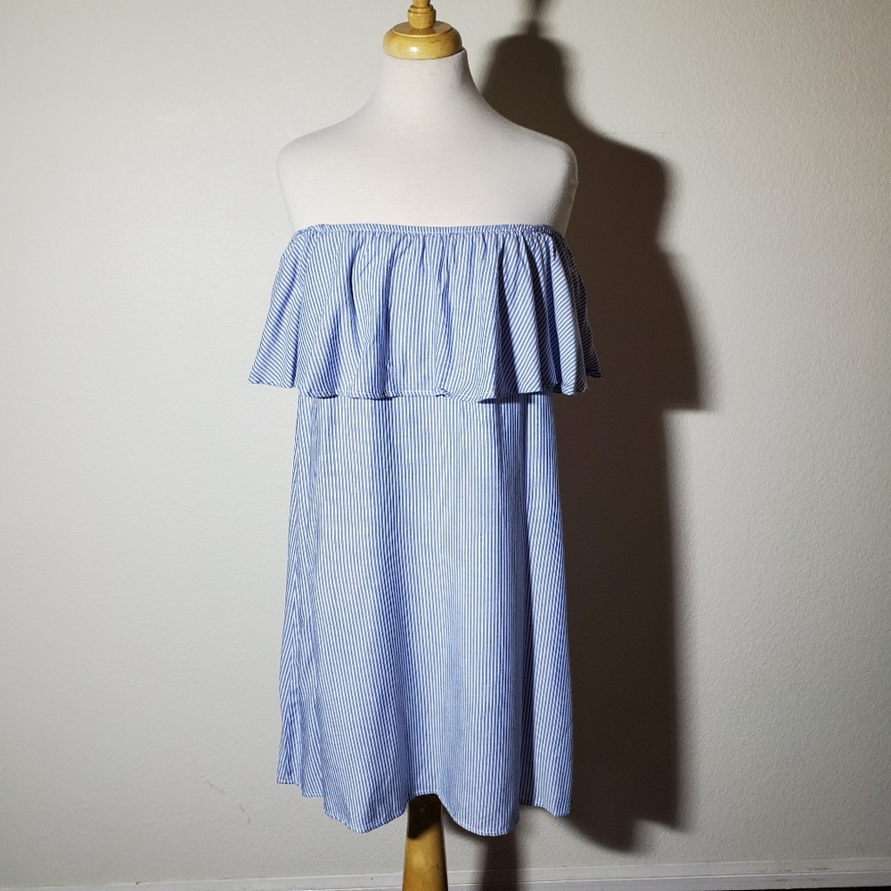 Strapless Blue and White Striped Dress